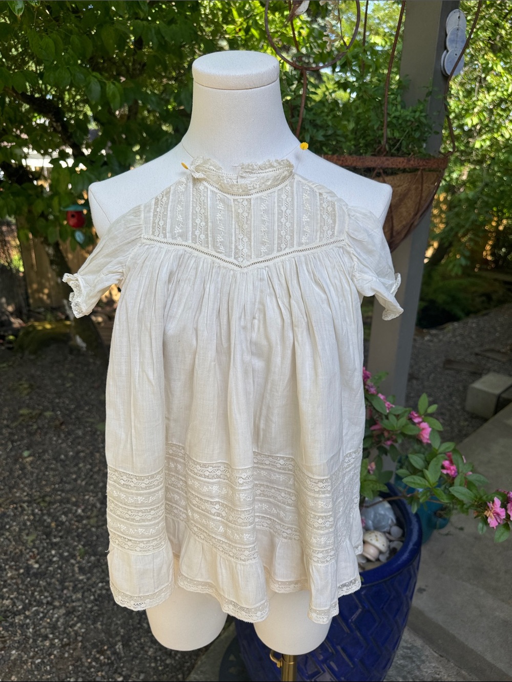 Vintage Ivory Lace Trim baby gown.